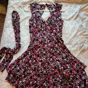 White House Black Market Pink and Black Floral Dress
